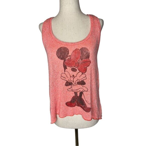 Disney tank top women’s medium pink glitter Minnie Mouse open knit scoop neck - Picture 1 of 7